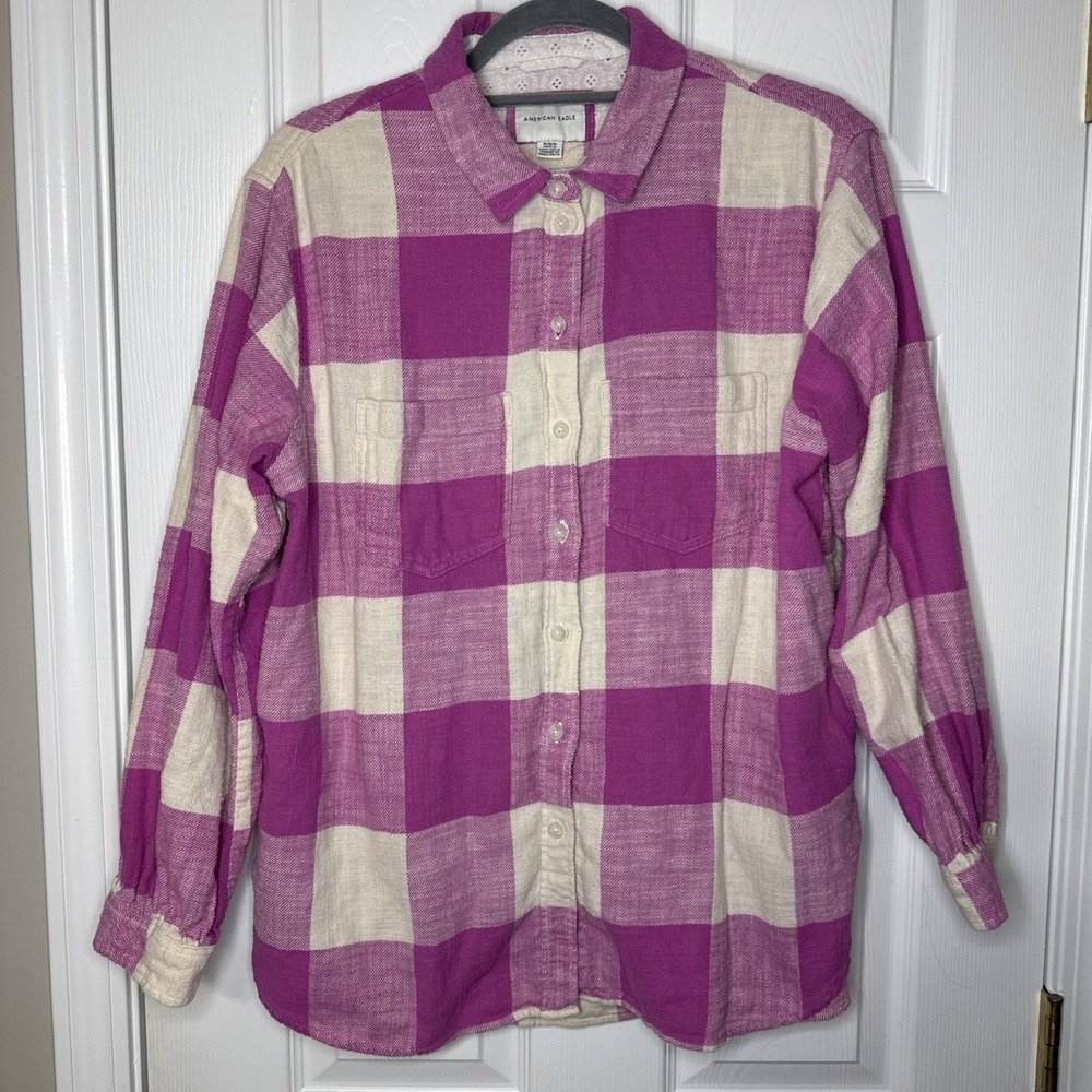American Eagle Buffalo Plaid Flannel Shirt | Size M| Pink Cottagecore